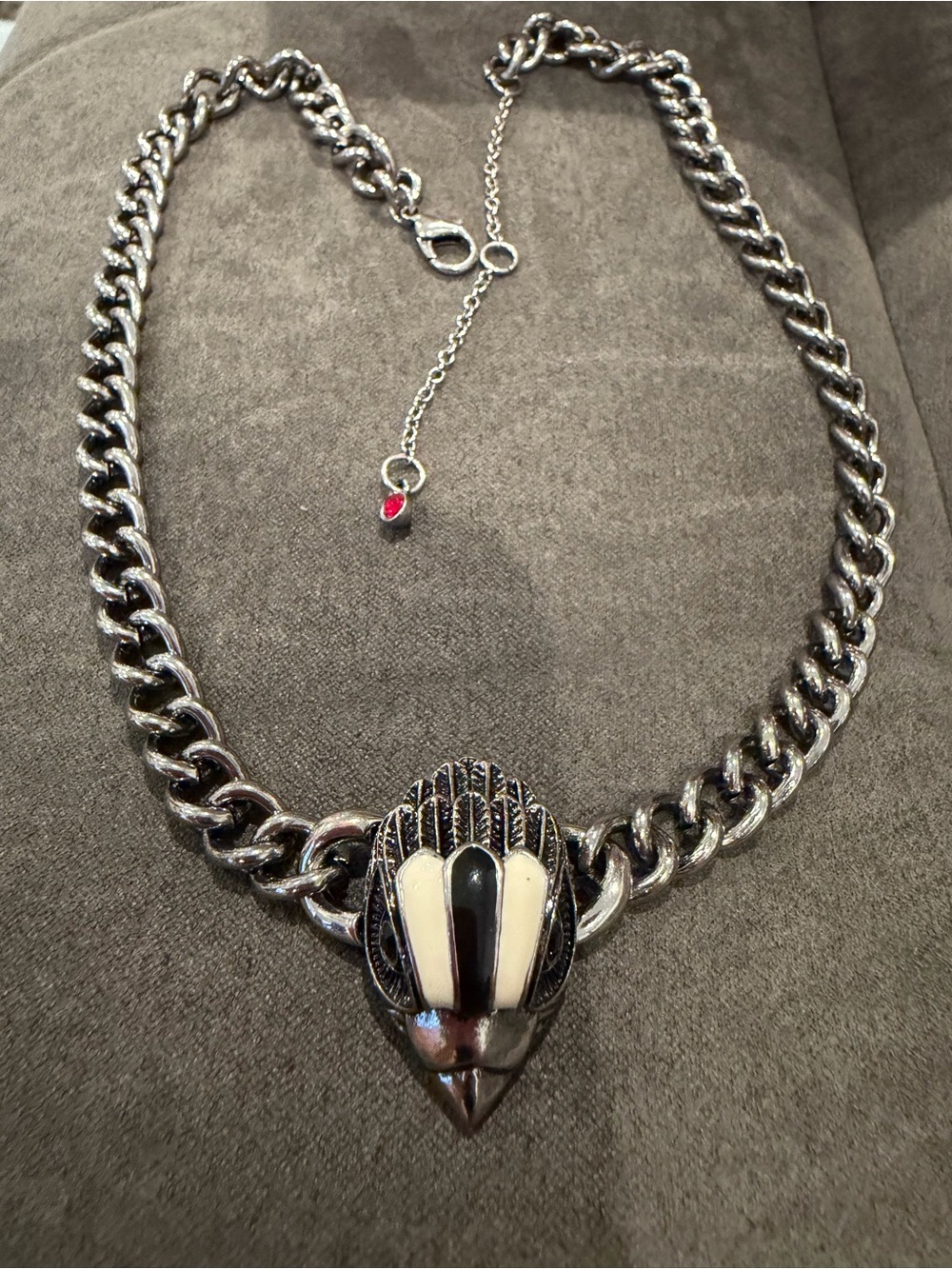 Kurt Geiger Silver-Tone Chain Necklace with Black & Cream Pendant